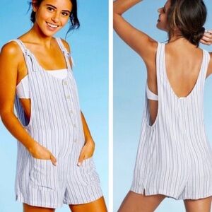 Xhilaration Blue White Striped Button Front Romper Size Medium Juniors